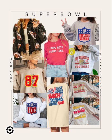 Super Bowl shirts and sweatshirts #SuperBowl #football #kansascity #chiefs #sanfrancisco #49ers #gamedayoutfits #superbowloutfits Follow my shop @ItsKaliRussell on the @shop.LTK app to shop this post and get my exclusive app-only content! #liketkit #LTKfindsunder100 #LTKSeasonal #LTKparties @shop.ltk Super Bowl Outfit Ideas, Super Bowl Shirts, Super Bowl Outfit, Football Shop, Gameday Outfit, Super Bowl, Women Crop, I Shop, Outfit Ideas