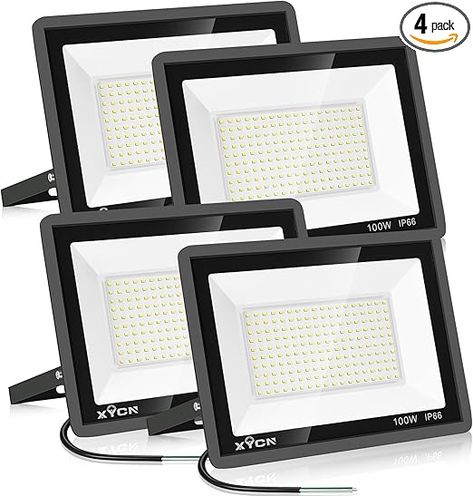 XYCN 4 Pack 100W LED Flood Light, IP66 Waterproof Outside Flood Light, 12500LM Super Bright Outdoor Security Lights, 5000K Daylight White Floodlight for Yard Garden Playground Basketball Court Patio - Amazon.com Outdoor Security Lights, Outdoor Flood Lights, Stadium Lighting, Outdoor Lighting Landscape, Light Pollution, Sink Design, Led Flood Lights, Electricity Bill, Flood Light