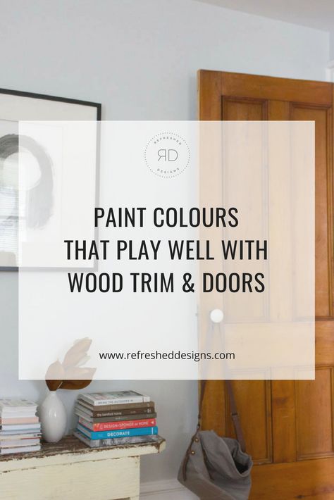 Light Wood Trim Paint Colors, Natural Doors Wood, Wood Trim Living Room Ideas, Paint Colors With Wood Trim Old Houses, What Color To Paint Interior Doors With Wood Trim, Fir Trim Interior, Paint That Goes With Wood Trim, Painted Interior Doors With Stained Wood Trim, Brown Trim Paint Colors