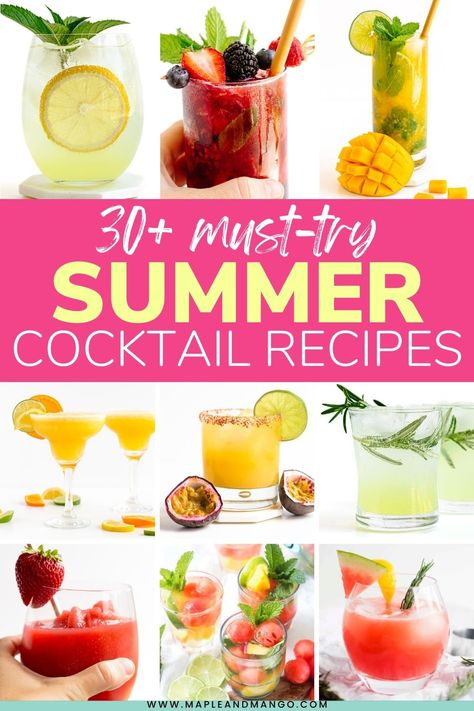 Beat the heat with these refreshing summer cocktails featuring healthy-ish ingredients. Choose from over 30 amazing options including frozen cocktails, simple spritzes, fruity mojitos, summer sangrias and much more! You're sure to find a summer drink you'll love! | www.mapleandmango.com Mango Mojito Recipe, Mango Mojito, Easy Summer Cocktails, Refreshing Summer Cocktails, Frozen Cocktails, Summer Cocktail Recipes, Summer Cocktail, Summer Drink, Drinks Recipes