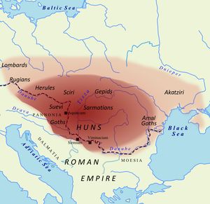 Map of Europe and Asia controlled by the Huns The Huns, Attila The Hun, Eurasian Steppe, Semitic Languages, Eastern Roman, Empire Romain, Early Middle Ages, The Roman Empire, European History