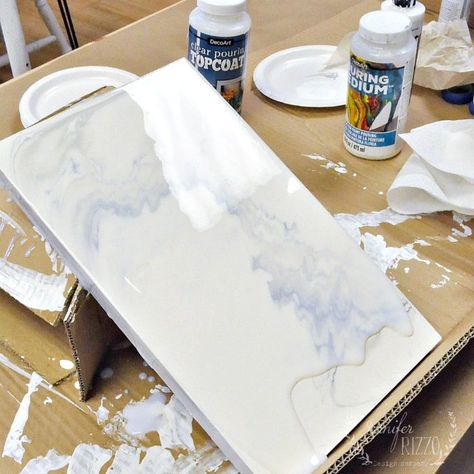 Adding the Top Coat on a Faux Marble Table - Jennifer Rizzo Refinished Buffet, Paint Pouring Medium, Marble Desk, Pouring Medium, Marble Finish, Paint Pouring, Art Desk, Faux Stone, Real Stone