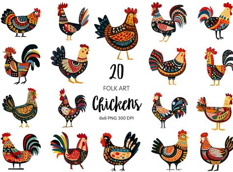 Clip Art Chicken, Cute Chicken Drawing Kawaii, Cute Chicken Names, Watercolor Chickens, Farmhouse Clipart, Fall Rocks, Folk Art Chicken, Watercolor Chicken, Chicken Clipart