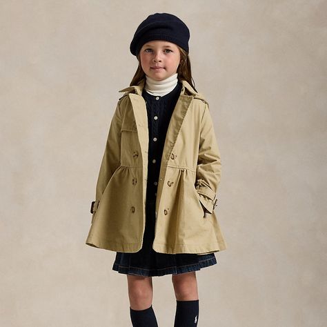 A smart layer for transitional climes this cotton trench coat features a water-resistant shell and a removable hood. Money British, Cotton Trench Coat, Hooded Trench Coat, Girls Outerwear, Ralph Lauren Kids, Kids Coats, Jumper Shirt, Us Open, Golf Outfit