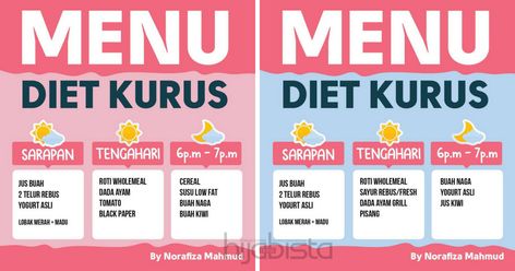 Ikuti 8 Menu Diet Yang Sedap Ini Untuk Ramping Dan Cantik Kulit Wajah Daripada Cik Oya Jam Makan Untuk Diet, Diet Routine, Diet Sehat, Motivasi Diet, Tips Diet, Healthy Food Menu, Resep Diet, Makanan Diet, Healthy Diet Tips