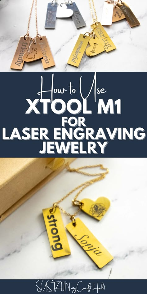 Learn how the XTool M1 can personalize handmade jewelry with the laser enraving function taking jewelry making to the next new level. Laser Engraving Metal Jewelry, Laser Engraving Jewelry, Engraved Jewelry Ideas, Engraving Ideas Jewelry, Xtool M1 Project Ideas, Xtool Projects, Sellable Crafts, Engraving Jewelry, Laser Engraved Metal