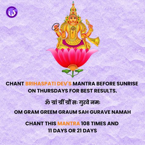 With the blessings of Brihaspati Dev, may prosperity and success illuminate your path! 🌟 . . Follow For More . . #health #wealth #thursday #mantra #gurucool Thursday Mantra, Brihaspati Dev, Spiritual Mantras, God Poems, Mantra For Success, Devi Mantra, All Mantra, Money Prayer, Mantra For Good Health