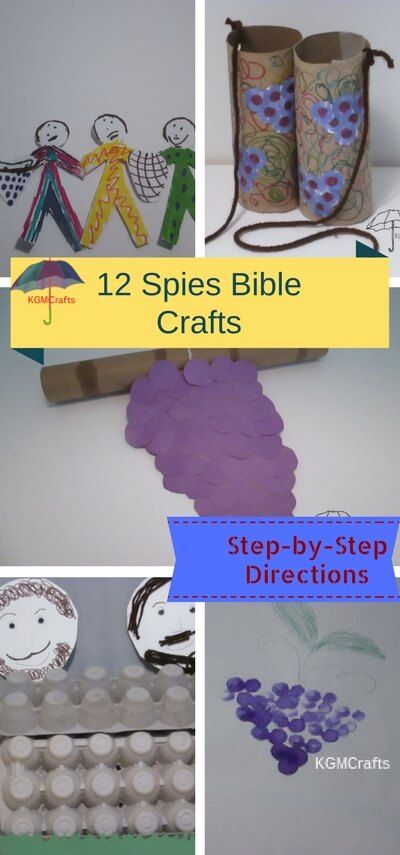 These 12 spies Bible crafts are easy to make. All the projects use common household items or craft supplies. Joshua And The 12 Spies Craft, Moses Sends 12 Spies Craft, Caleb And Joshua Craft For Kids, 12 Spies In Canaan Craft, Twelve Spies Bible Craft, Joshua And Caleb Craft, Joshua And Caleb Craft Spies For Kids, 12 Spies Craft, Joshua And Caleb Bible Craft