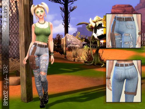 Sims 4 — Post Apocalyptic Jeans with Bag by Birba32 — In a post-apocalyptic time for sure you need a bag to hide some Sims 4 Zombie Apocalypse Cc Clothes, Sims 4 Ripped Clothes, Sims 4 Post Apocalyptic, Apocalypse Clothing, Sims Stories, Sims 4 Expansions, Sims 4 Dresses, Sims 4 Toddler, Sims 4 Cc Packs