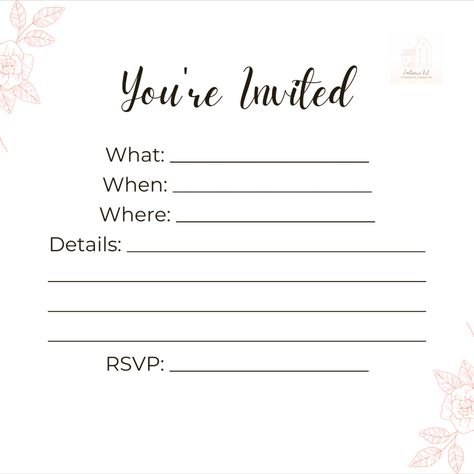 Hosting a party or event soon? Grab these elegant invitations for your friends and family! Prints on 8.5x11 inch paper. Pink Flowers Invitation, Family Prints, Hosting A Party, Flower Invitation, Activity Days, Elegant Invitations, Host A Party, Invitation Set, Youre Invited