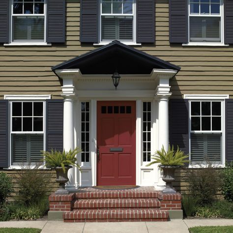 Colorful Doors | Colorfully, BEHR Blog Behr Red Pepper, Colorful Doors, Red Paint Colors, Patio Seating Area, Behr Colors, Orange Door, Southwestern Home, Paint Color Inspiration, Green Color Schemes