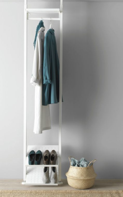 Coat Closet Storage Ideas, Coat Storage Small Space, Small Coat Closet Ideas, Storage Ideas Small Spaces, Ikea Small Apartment, Elvarli Ikea, Small Space Storage Ideas, Space Storage Ideas, Ikea Elvarli