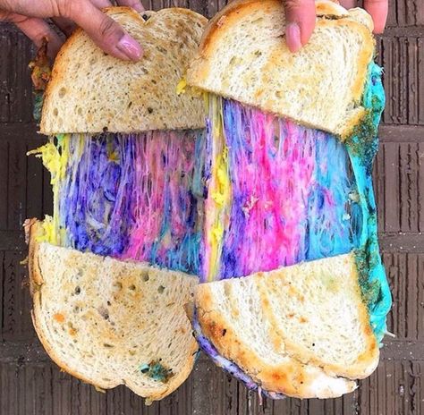 Unicorn Grilled Cheese Sandwich Unicorn Sandwiches, Savory Unicorn Party Food, Disney Grilled Cheese, Rainbow Grilled Cheese Sandwich, Disney World Grilled Cheese, Rainbow Grilled Cheese, Unicorn Party Food, Classic Grilled Cheese, Rainbow Food