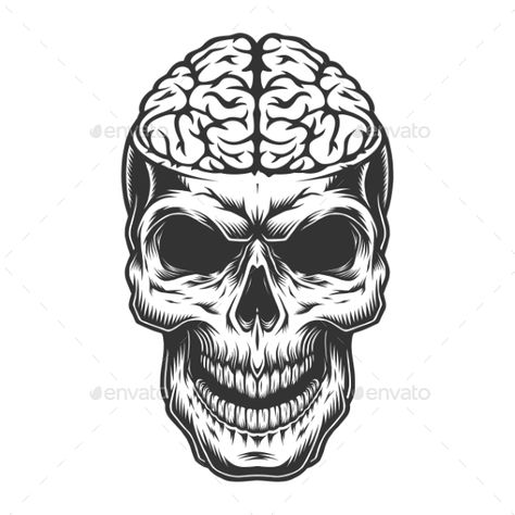 Skull with the Brain #Skull, #Brain Brain Vector, Skulls Art, Vintage Tshirt Design, Brain Drawing, Brain Illustration, Japan Tattoo Design, Brain Art, Skulls Drawing, Spooky Tattoos