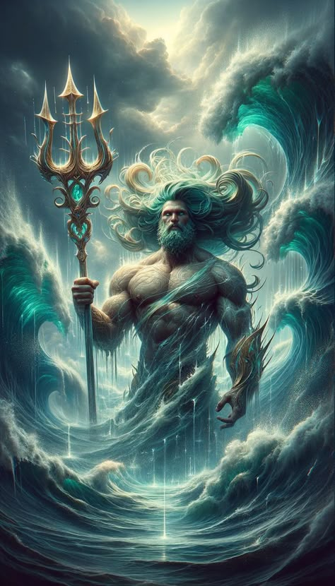 Poseidon Throne, Poseidon Artwork, Zeus Art Greek Mythology, Greek God Poseidon Art, Poseidon Wallpaper, Poseidon Art, Poseidon Greek Mythology, Neptune Tattoo, 12 Olympians