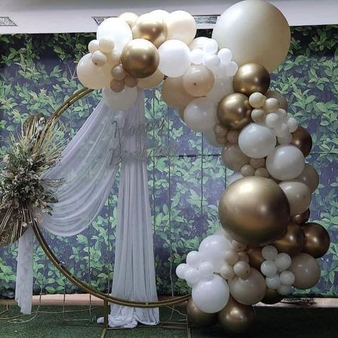 Circle Backdrop With Drapes And Balloons, Round Balloon Arch With Drapes, Balloon Archway, 15th Birthday Decorations, Wedding Decorations Diy Centerpiece, Circle Backdrop, First Communion Decorations, Communion Decorations, Baby Shower Theme Decorations