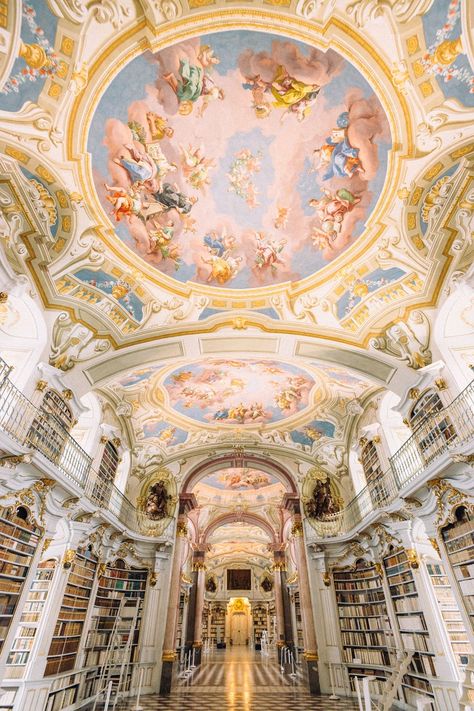 The most beautiful libraries in the world | CN Traveller Admont Abbey Library, Rococo, Bookshelves, Austria, Most Beautiful, Ceiling, Paintings, The World