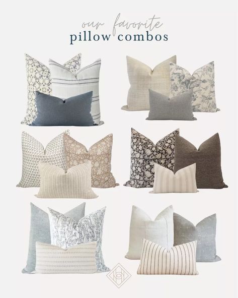 Neutral Throw Pillow Combos that we love! Throw Pillow Gray Couch, Light Grey Couch Throw Pillows Color Schemes, Blue And Cream Living Room Decor, Pillow Color Scheme For Grey Couch, Neutral Pillow Combo, Couch Pillows Grey Couch, Pillow Sets For Bed, Throw Pillow Combinations Couch Color Schemes, Throw Pillow Color Scheme