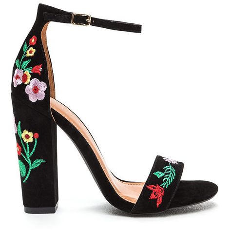 Top Flor Embroidered Chunky Heels ($38) ❤ liked on Polyvore featuring shoes, sandals, black, floral sandals, toe strap sandals, strappy sandals, black flower sandals and chunky heel sandals Black Flower Heels, Embroidered Chunky Heels, Black Strappy Shoes, Sandals Strap, Shoes Colorful, Sandal Design, Ankle Strap Chunky Heels, Thick Heel Shoes, Black Chunky Heels