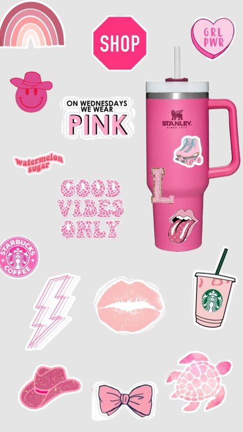 #pink Stanley stickers Stanley Stickers, Pink Stanley, Water Bottle Stickers, Starbucks Coffee, Wear Pink, Create Collage, Creative Play, Your Aesthetic, Connect With People