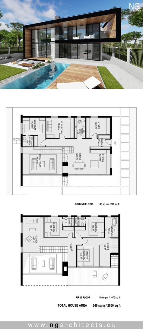 modern villa Rondo designed by NG architects www.ngarchitects.eu Villa One Floor Design, Modern Villa Plan Architecture, Modern House Design With Floor Plan, Modern Villa Layout, Villa Plan Architecture, One Floor House Design Modern, Plan Of Villa, Modern Villa Plan, Modern House Floor Plan