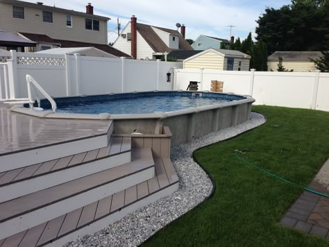 12x24 pool with deck Semi Above Ground Pool, Pool With Deck, Deck Inspiration, Deck Piscina, Pool Deck Plans, Semi Inground Pools, Best Above Ground Pool, Swimming Pool Decks, Above Ground Pool Landscaping