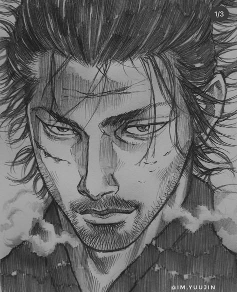 Musashi Miyamoto Drawing, Miyamoto Musashi Drawing, Miyamoto Musashi Sketch, Musashi Drawing, Real Gyaru, Vagabond Sketch, Vagabond Drawing, Miyamoto Musashi Vagabond, Samurai Drawing