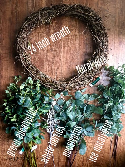 How To Easily Make A DIY Eucalyptus Wreath You'll Love Diy Eucalyptus Wreath, Eucalyptus Wreath Diy, Nature Inspired Christmas, Diy Eucalyptus, Forsythia Wreath, Holiday Diy Projects, Make A Wreath, Indoor Wreath, Eucalyptus Wreath