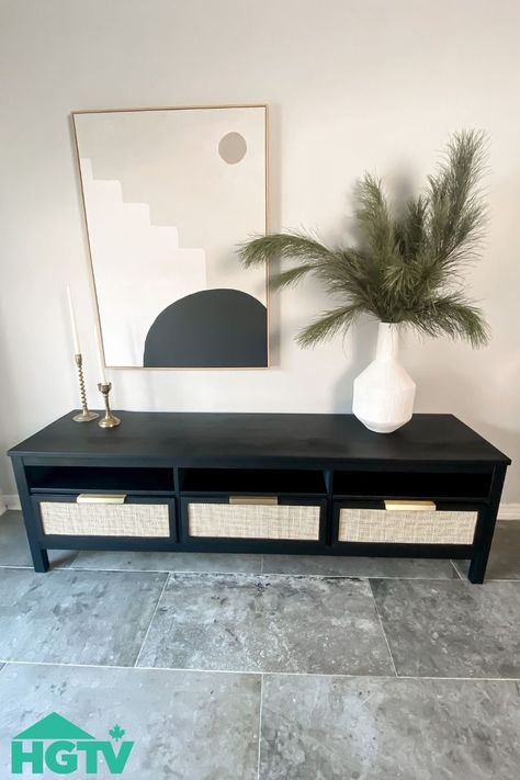 Ikea hack for Hemnes TV console Cabinets To Tv Stand, Ikea Brimnes Hack Tv, Tv Stand As Entry Table, Ikea Tv Board Hack, Redo Tv Stand, Ikea Hemnes Tv Stand Makeover, Tv Stand Paint Ideas, Ikea Brimnes Tv Stand Hack, Ikea Tv Stand Makeover