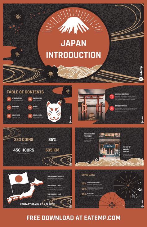 Japan Introduction PPT Presentation Template - Free PowerPoint Templates, Google Slides, Figma Deck And Resume Japan Ppt Template, Japan Design Graphic, Graphic Design Powerpoint, Japan Presentation, Ppt Design Ideas, Powerpoint Presentation Ideas, History Presentation, Best Presentation Templates, Ppt Slide Design