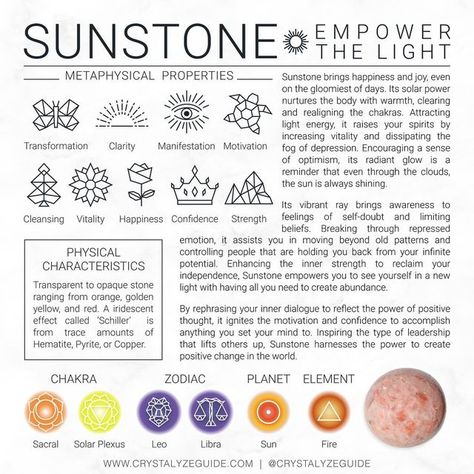 ✨ 𝐂 𝐑 𝐘 𝐒 𝐓 𝐀 𝐋 𝐘 𝐙 𝐄 ✨ on Instagram: "Drop a “☀️” to attract some Sunstone energy! 📌 Save this post for reference • 𝐒𝐔𝐍𝐒𝐓𝐎𝐍𝐄 • 🌻 Empower the Light ✨ 𝐌𝐞𝐭𝐚𝐩𝐡𝐲𝐬𝐢𝐜𝐚𝐥 𝐏𝐫𝐨𝐩𝐞𝐫𝐭𝐢𝐞𝐬 : Clarity, Cleansing, Confidence, Happiness, Manifestation, Motivation, Strength, Transformation, Vitality 🌈 𝐂𝐡𝐚𝐤𝐫𝐚 : Sacral & Solar Plexus 🌌 𝐙𝐨𝐝𝐢𝐚𝐜 : Leo & Libra 🪐 𝐏𝐥𝐚𝐧𝐞𝐭 : Sun 🌀 𝐄𝐥𝐞𝐦𝐞𝐧𝐭 : Fire 📲 𝐂𝐑𝐘𝐒𝐓𝐀𝐋𝐘𝐙𝐄 𝐀𝐩𝐩 for Crystal Meanings & More » Sun Cycle, Sun Stone Meaning, Sunstone Crystal Meaning, Sun Stone, Sun Stone Crystal Meaning, Sunstone Healing Properties, Crystals That Charge In The Sun, Sun Crystals, Sunstone Properties