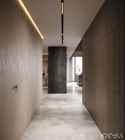 Vstupn�á Hala, Concrete Paint, Stone Paint, Corridor Design, Corridor Lighting, Ceiling Light Design, Lobby Design, Lighting Design Interior, Office Interior Design