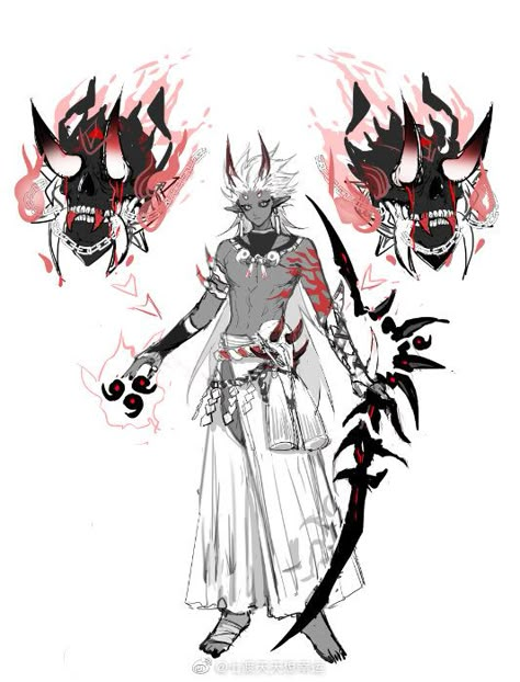 Oni Drawing Character Design, Demon Ideas Character Design, Incubus Character Design, Oni Character Design, Oni Character Design Male, Oni Character, Oni Art, Anime Demon Boy, Samurai Art