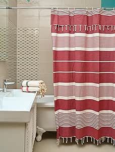 Home Boho, Tassel Curtains, Cotton Shower Curtain, Red Violet, Shower Curtains, Farmhouse Style, Shower Curtain, Tassels, Violet