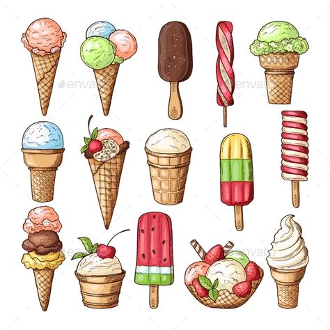 Strawberry Vector, Different Desserts, Ice Icon, Chocolate Collection, Dessert Illustration, Ice Cream Art, 귀여운 음식 그림, Cherry Chocolate, Chocolate Lollipops