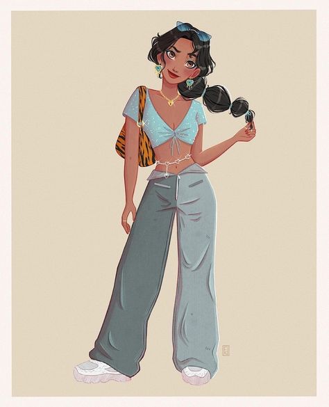 Disney Modern Princess, Modern Princess Jasmine Outfit, Jasmine Disney Outfit, Jasmin Outfit, Modern Jasmine, Jasmine Outfit, Jasmine Art, Disney Swag, Modern Disney Characters