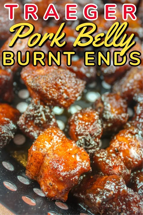 Traeger Pork Belly Burnt Ends, Pork Belly Burnt Ends Traeger, Traeger Burnt Ends, Pork Belly Traeger, Pork Belly On Pellet Grill, Smoked Pork Belly Burnt Ends, Traeger Pork Belly, Recteq Recipes, Pork Candy