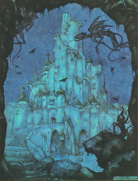 Anton Pieck - Illustration from Grimm's fairy tales,1942 edition (2) Faerie Kingdom, Water Fae, Mystical Beings, Anton Pieck, Luis Royo, Haunted Castle, Brothers Grimm, Grimm Fairy Tales, Fairytale Illustration