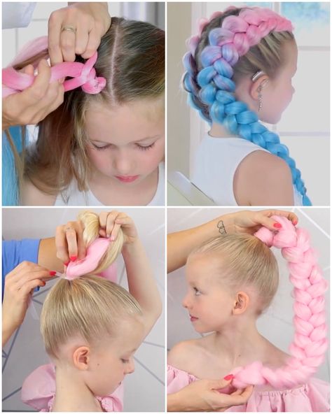 Kids Hair Extensions, Braid With Extensions Tutorials, Braiding Hair Extensions Tutorials, French Braid With Extensions, How To Add Braid Extensions, Hair Extension Braids Tutorials, How To Braid With Color Extension, How To Start A Braid With Extensions, Braid In Extensions Tutorials