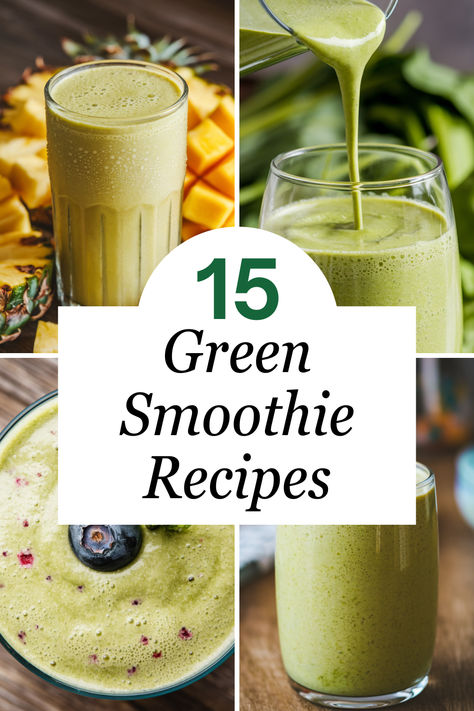 Discover 15 delicious green smoothie recipes that are easy to make and packed with nutrients! From tropical blends to creamy treats, these smoothies are perfect for any time of day. #greensmoothierecipes #smoothieshealthy #easysmoothierecipes Best Green Smoothie Recipes Healthy, Healthy Blended Drinks, Green Juice In Blender, Healthy Easy Smoothie Recipes, Healthy Veggie Smoothies, Green Shake Recipe, Greens Smoothie Recipe, Avocado Smoothie Recipes, Dinner Smoothie Recipes