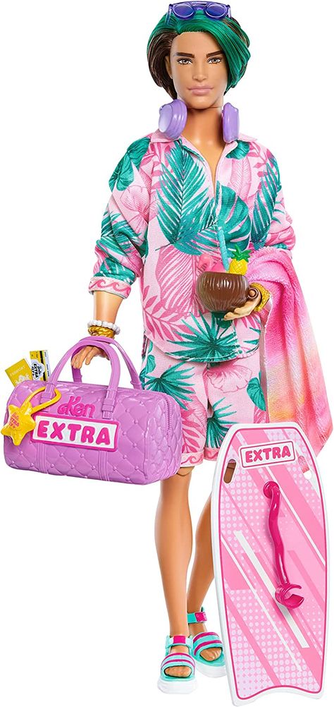 Pink Platform Sandals, Boogie Board, Tropical Swimsuits, Barbie Halloween, Leopard Print Outfits, Tropical Outfit, Pink Platforms, Fashion Barbie, Oversized Bag