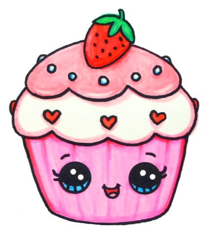 Cupcake Cupcakes Bonitos, Doodles Kawaii, Draw Kawaii, Disney Character Drawings, Strawberry Cupcake, Easy Disney Drawings, Food Kawaii, Cupcake Drawing, Cake Drawing