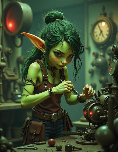 Goblin Girl Mechanic | Civitai Goblin Woman, Female Goblin Art, Goblin Wizard, Goblin Female, Goblin Pictures, Female Goblin, Girl Mechanic, Goblin Girl, Dnd Tokens