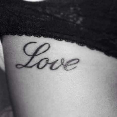 Love tattoo Tattoos That Say Love, Love Cursive Tattoo, The Word Love Tattoos, Love Word Tattoo, Love You Tattoo, Love In Cursive, Love Yourself Tattoo, Cursive Tattoos, Love Tattoo