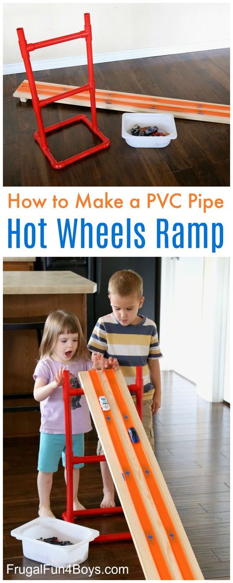 This fun ramp will take your Hot Wheels race tracks to a whole new level – literally!  The boys love building Hot Wheels tracks on the hard floor, but it’s challenging to keep a ramp from sliding across the floor.  Here’s a simple solution that will get played with again and again! The design of … Hot Wheels Race Track, Car Ramp, Hotwheels Birthday Party, Car Wheels Diy, Hot Wheels Party, Hot Wheels Birthday, Hot Wheels Track, Car Ramps, Race Tracks