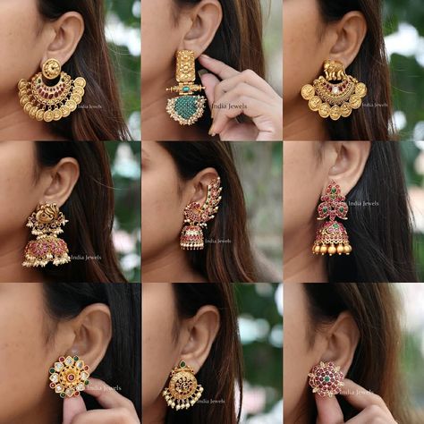 Antique Earrings Gold, Jwellary Desi, Jewellery Sketch, Nose Ring Jewelry, Antique Gold Earrings, Gold Earrings Models, Journal Idea, Indian Bridal Jewelry Sets, Shri Ganesh