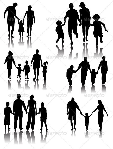 Family Siluet Tattoo Design, Shadow People Tattoo, Family Silhouette Art, Cover Ups Tattoo, Family Tattoos For Men, Silhouette Family, Father Tattoos, Family Tattoo Designs, Family Vector