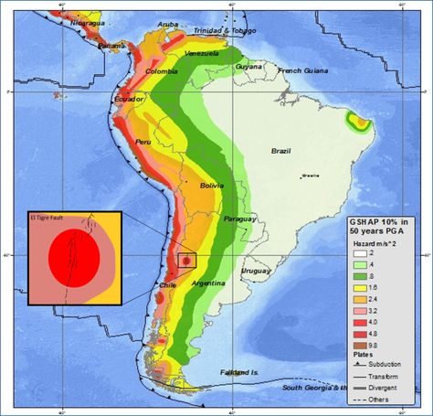 Example of a hazard map Hazard Map, Geography Lessons, Geography, South America, Map