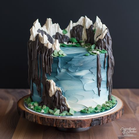 Birthday Cakes For Hikers, Mountain Shaped Cake, Walking Cake, Geo Cake, Cruise Cake, Mountain Cake, Snow Cake, Food Decorating, Retirement Ideas