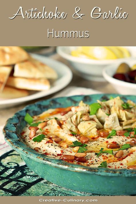 Making your own hummus is easy and when the results are as good as this Artichoke and Roasted Garlic Hummus you'll never want to buy a product from the market again! Roasted Garlic Hummus Recipe, Artichoke Hummus, Garlic Hummus Recipe, Roasted Garlic Hummus, Homemade Tahini, Garlic Hummus, Make Hummus, Hummus Recipe, Mediterranean Dishes